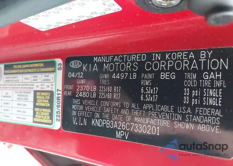 2012 Kia Sportage Lx from USA, damaged, VIN KNDPB3A26C7330201